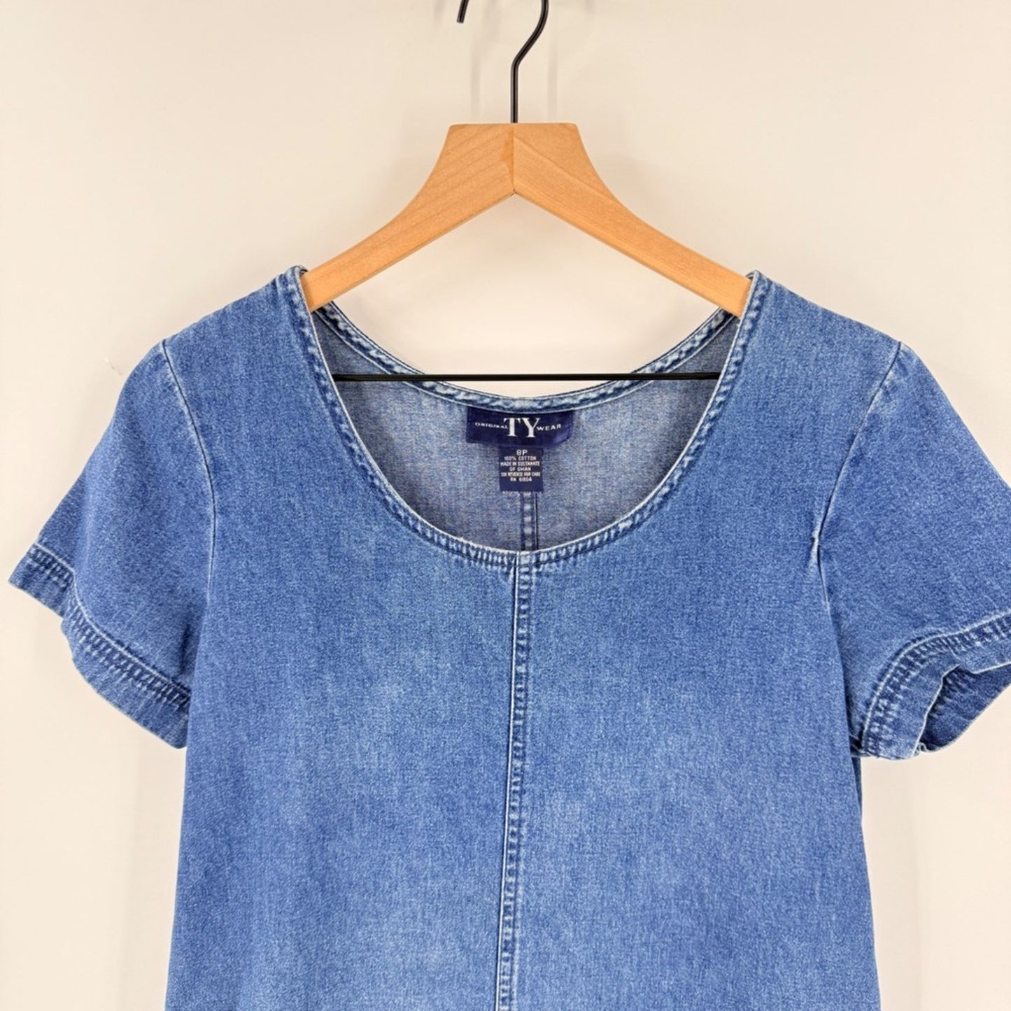 Vintage 90s Denim Mini Dress 8P 100% Cotton Heritage Coastal Granola Y2K Retro