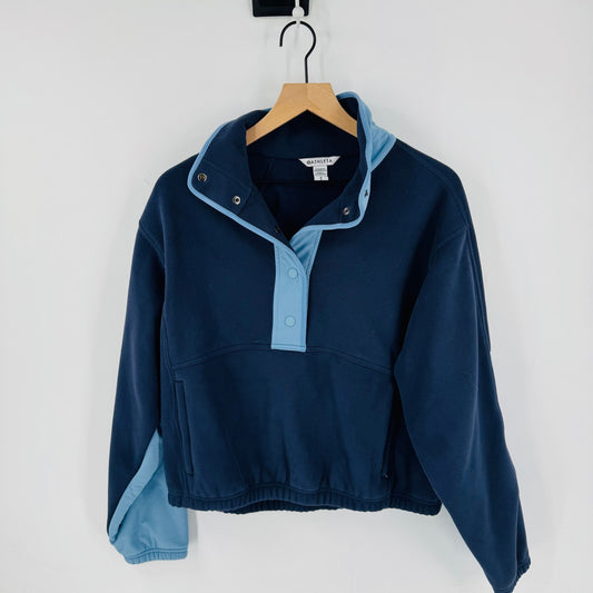 Athleta Microfleece Sweatshirt Navy & Sky High Collar Pullover Size S Small