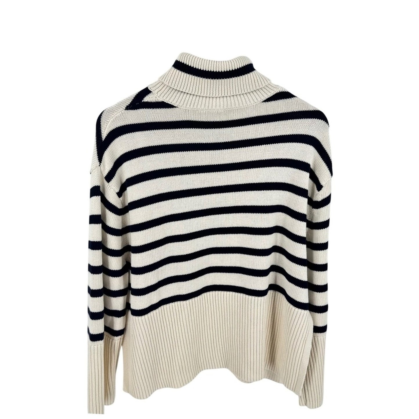 Gap 100% Cotton Turtleneck Cream Navy Striped Nautical Coastal Preppy Size XS