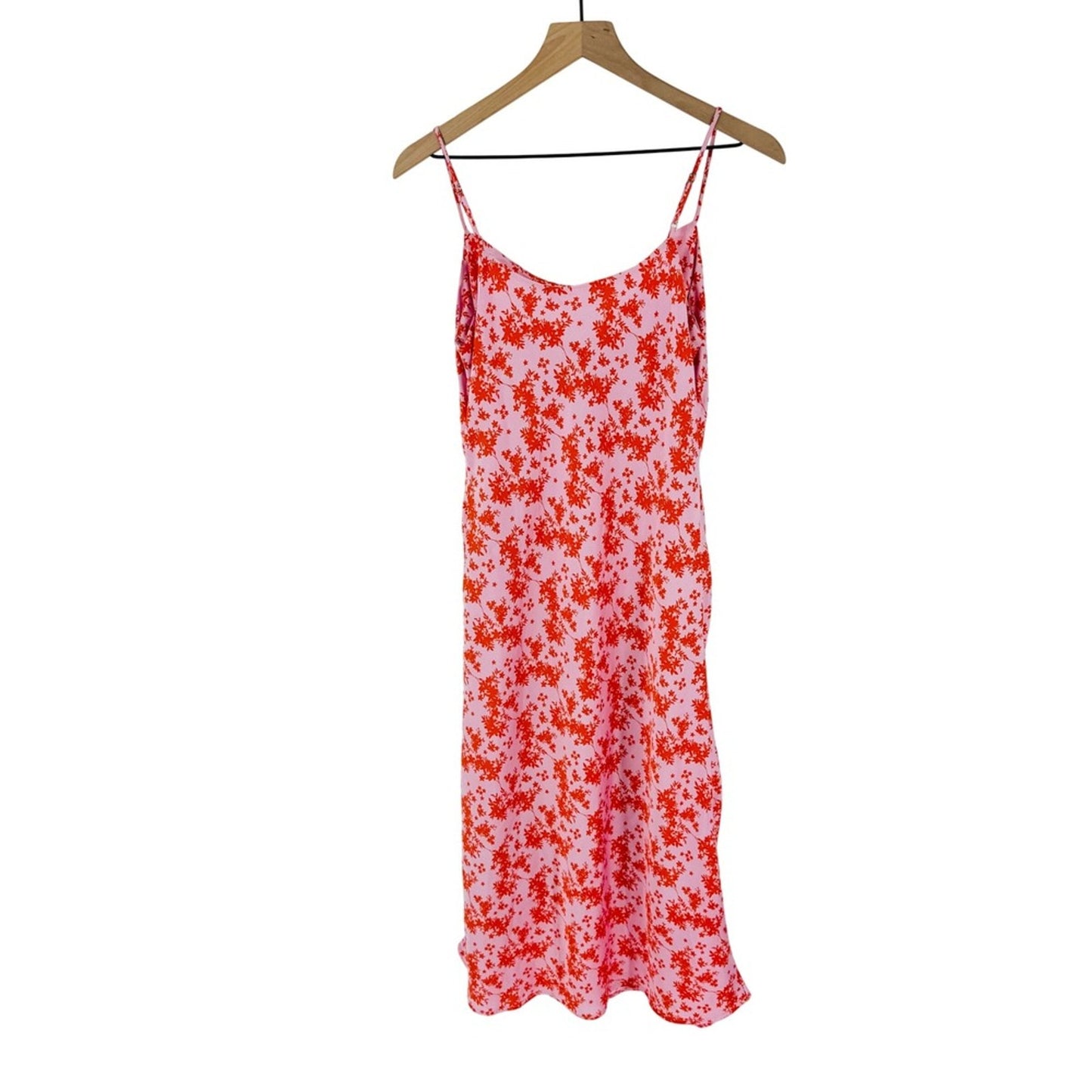 All In Favor Midi Dress Slip Cowl Neck Floral Pink Red Spaghetti Strap Size S