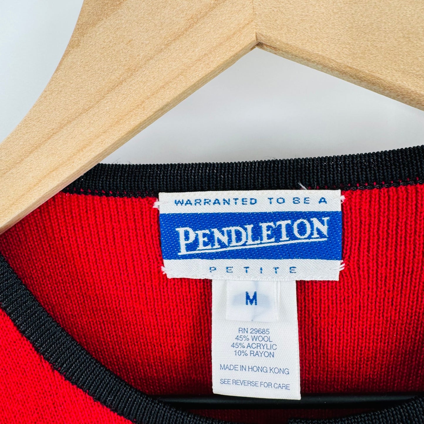 Vintage Pendleton Petite Wool Blend Cardigan Beaded Floral Red Black Made in HK M