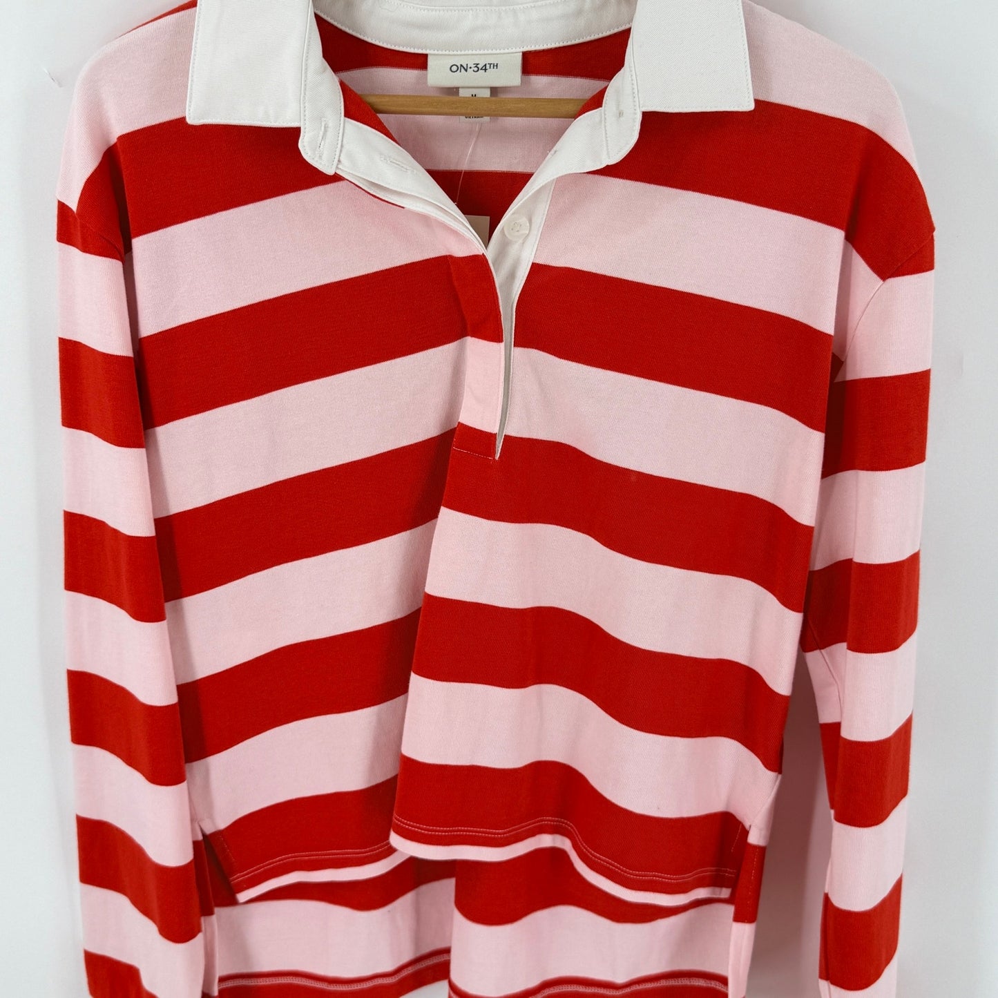 On 34th Rugby Shirt Pink Red Stripe Medium NWT Coastal Americana