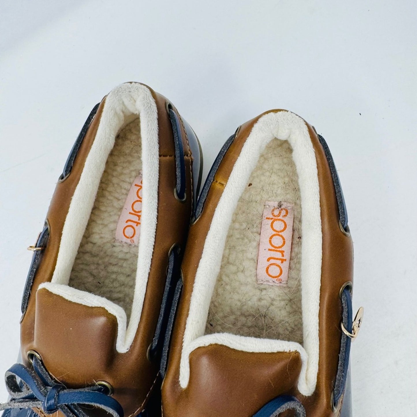 Sporto Womens Patty Duck Boots Navy Blue Brown Sherpa Lined Fisherman Size 6.5‎