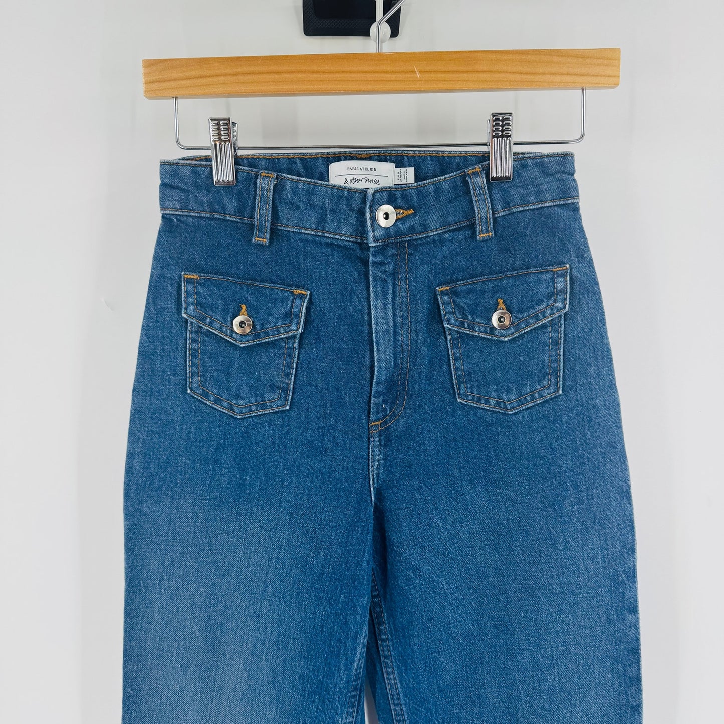 & Other Stories Flared Patch Pocket Jeans High Waist Blue Denim Size EU 34