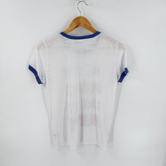 Freeze We The People Like To Party Ringer Tee White Blue Size Large Americana