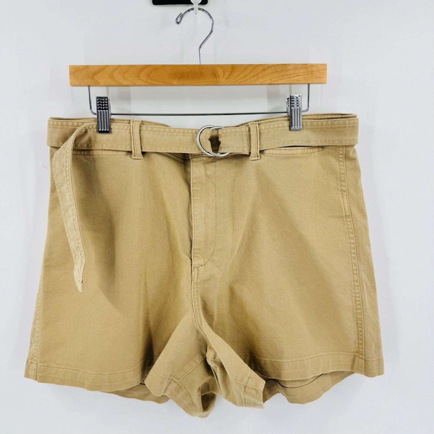 Gap Khaki Shorts Tan 16 Tall High Rise Belted D-Ring Cotton Blend Casual Summer