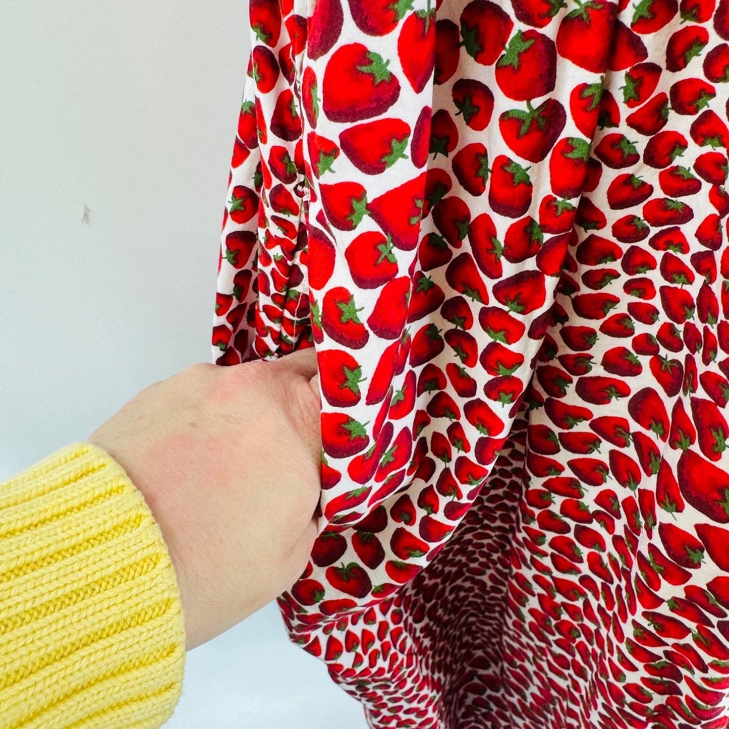 J. Crew Strawberry Print Smocked Midi Dress Size XL Whimsical Summer Fruit Print