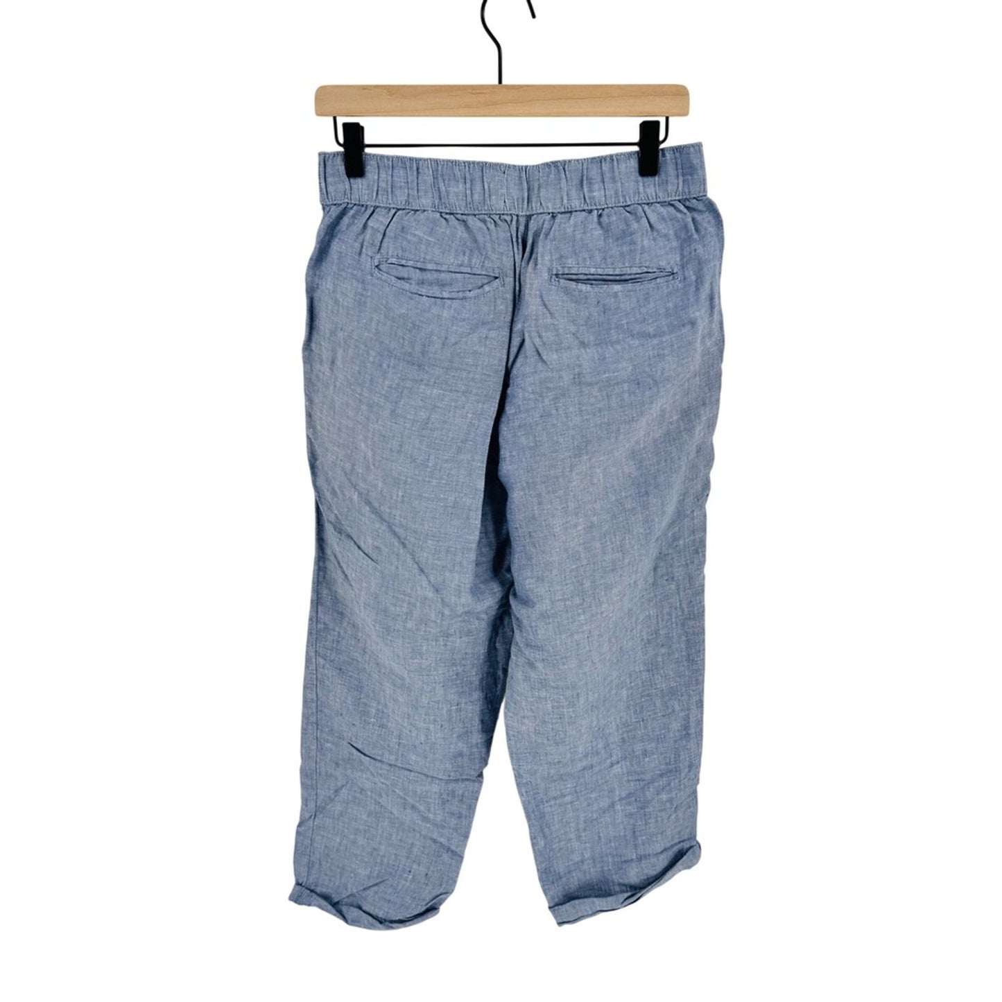Rachel Roy Blue 100% Linen Pants Medium Elastic Waist Relaxed Summer Cropped
