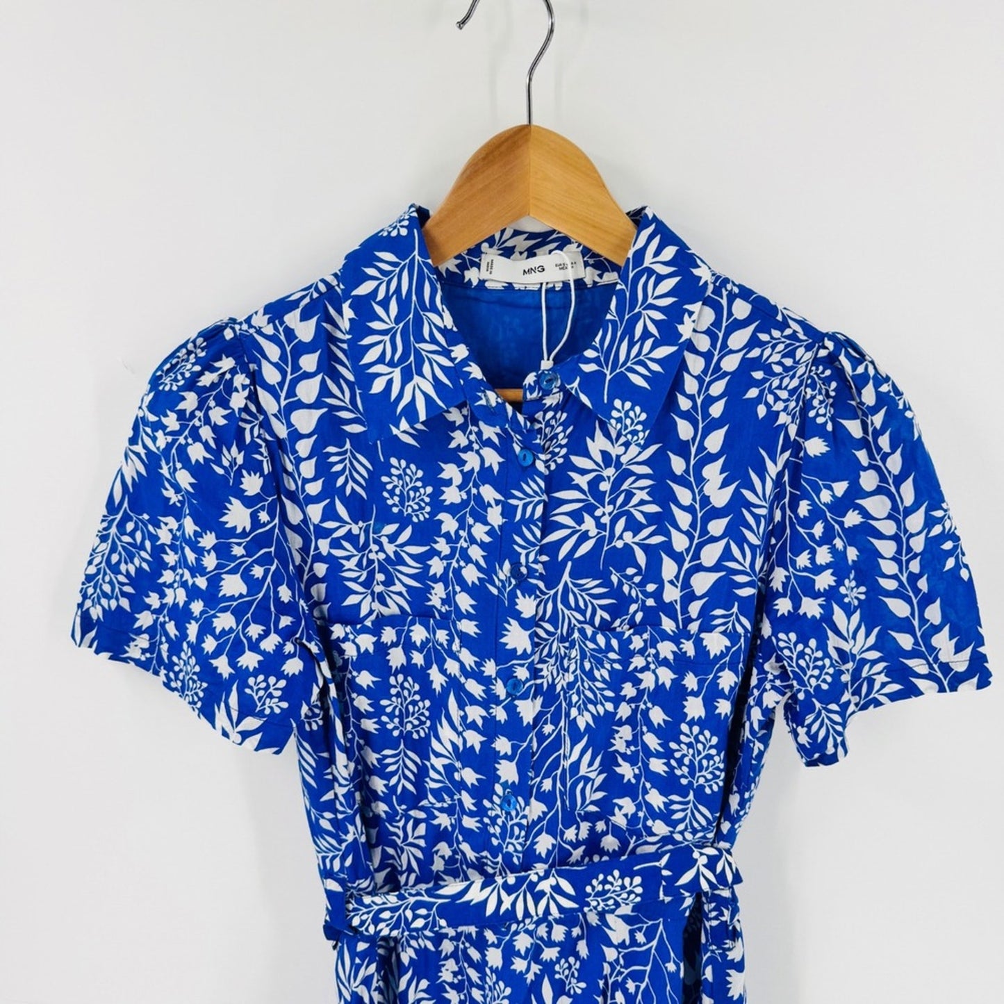 Mango Blue White Floral Cotton Shift Dress Size 4 Breezy Coastal Preppy Summer