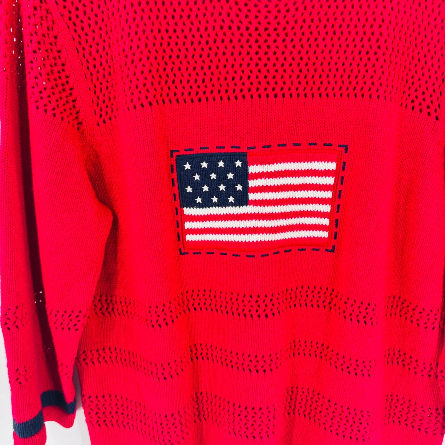 Vintage Croft & Barrow American Flag Knit Sweater Red Patriotic USA Size Large