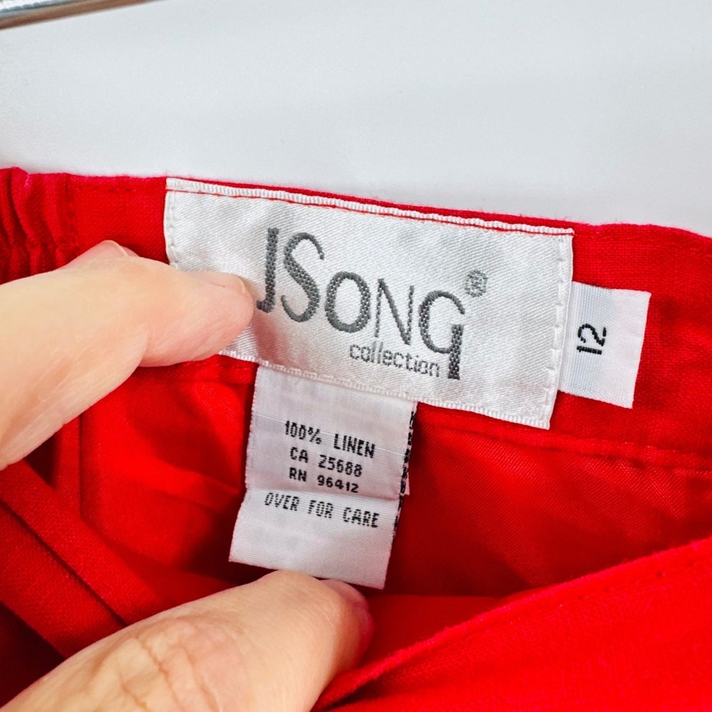 Vintage J.Song Collection 100% Linen Red Asymmetric Midi Skirt Red Size 12 Boho
