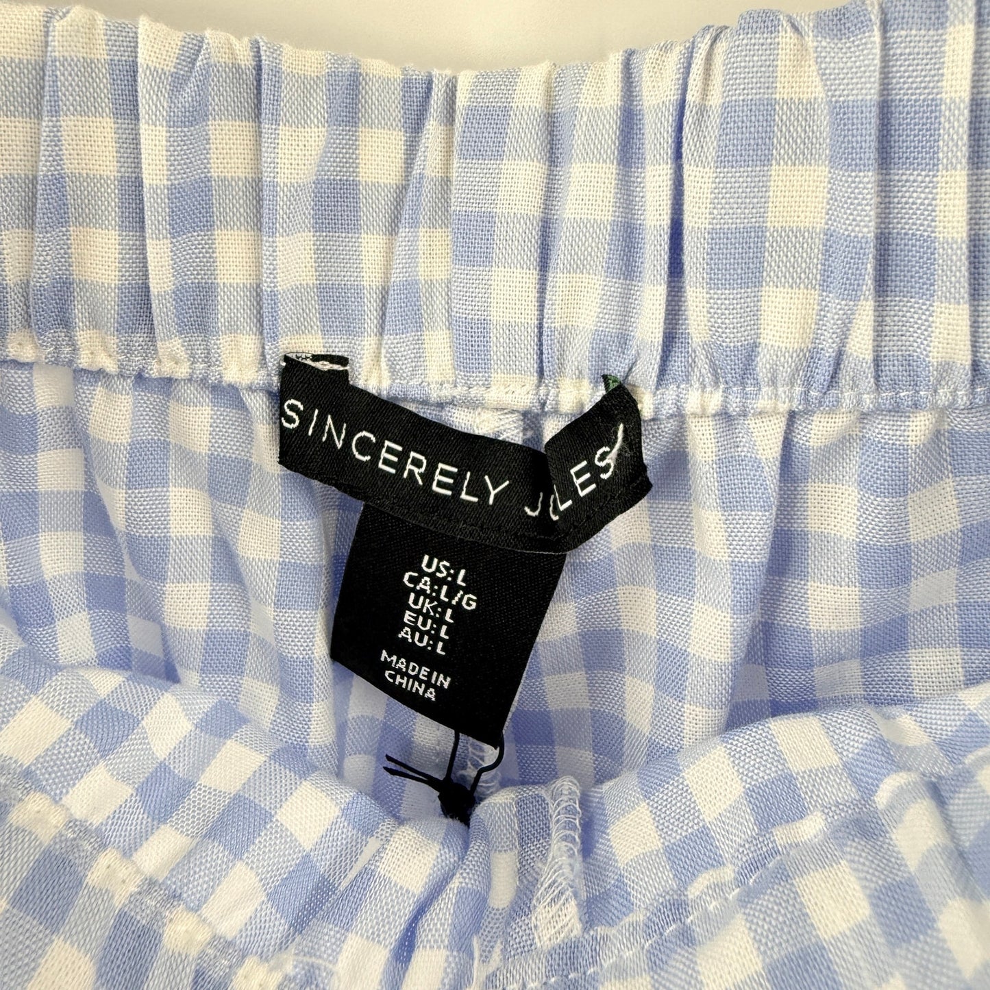 Sincerely Jules Gingham Wide Leg Pants Blue White Large NWT Coastal Cottage