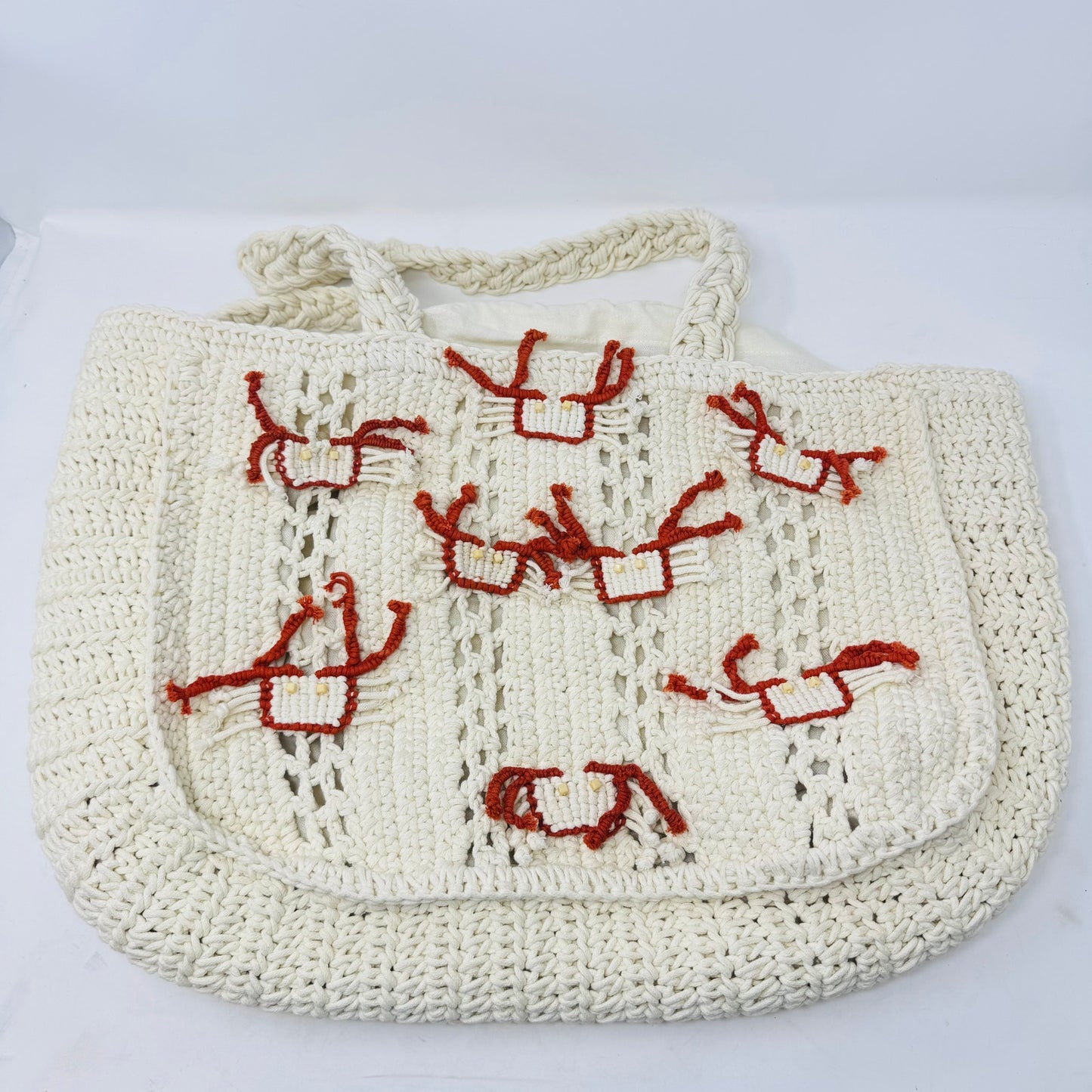 Viral Crochet Crab Bag Cream 100% Cotton Knit Tote Purse Made in India