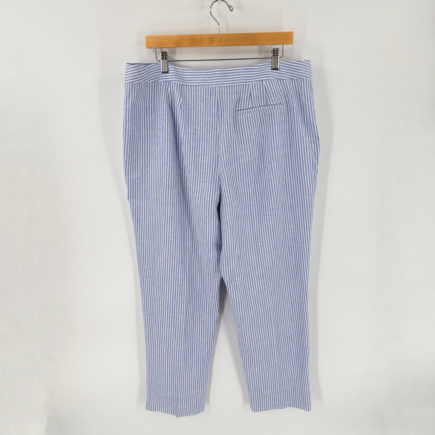 Talbots Linen Blend Crop Pants Blue White Stripe Size 16 Coastal Summer