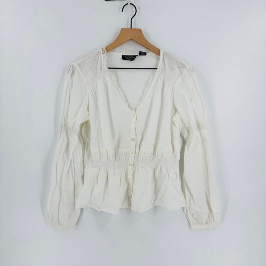 Vintage New York Design Co Boho Peasant Blouse 100% Cotton Lace Trim Top Size L