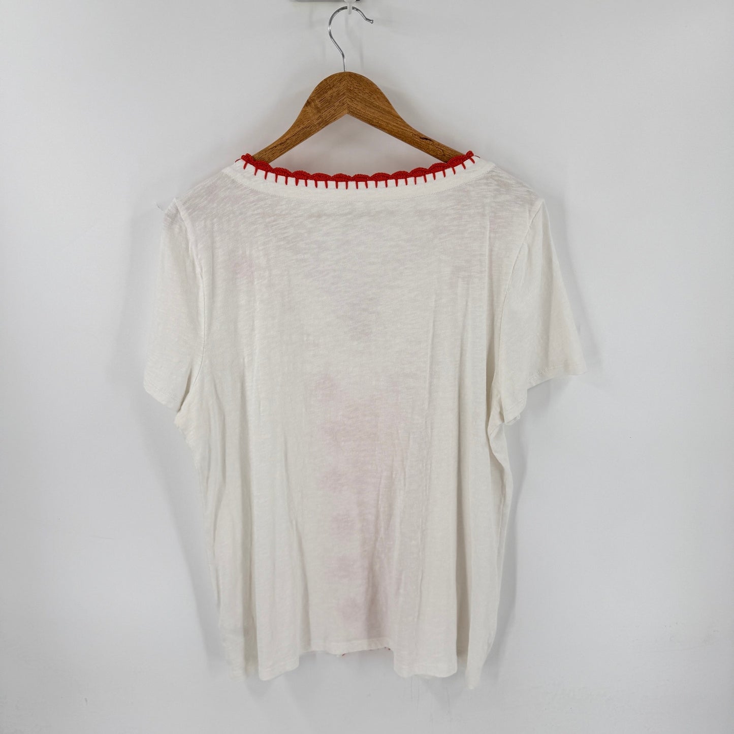 Talbots Embroidered Top Ivory Red XL Coastal Boho Americana