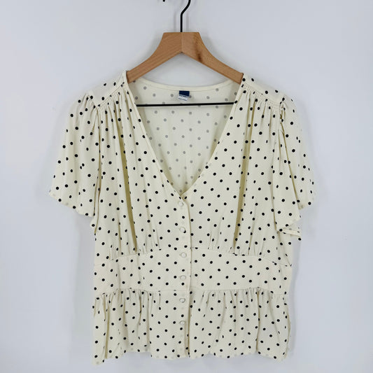 Old Navy Cream & Black Polka Dot Peplum Top Women’s Size XL
