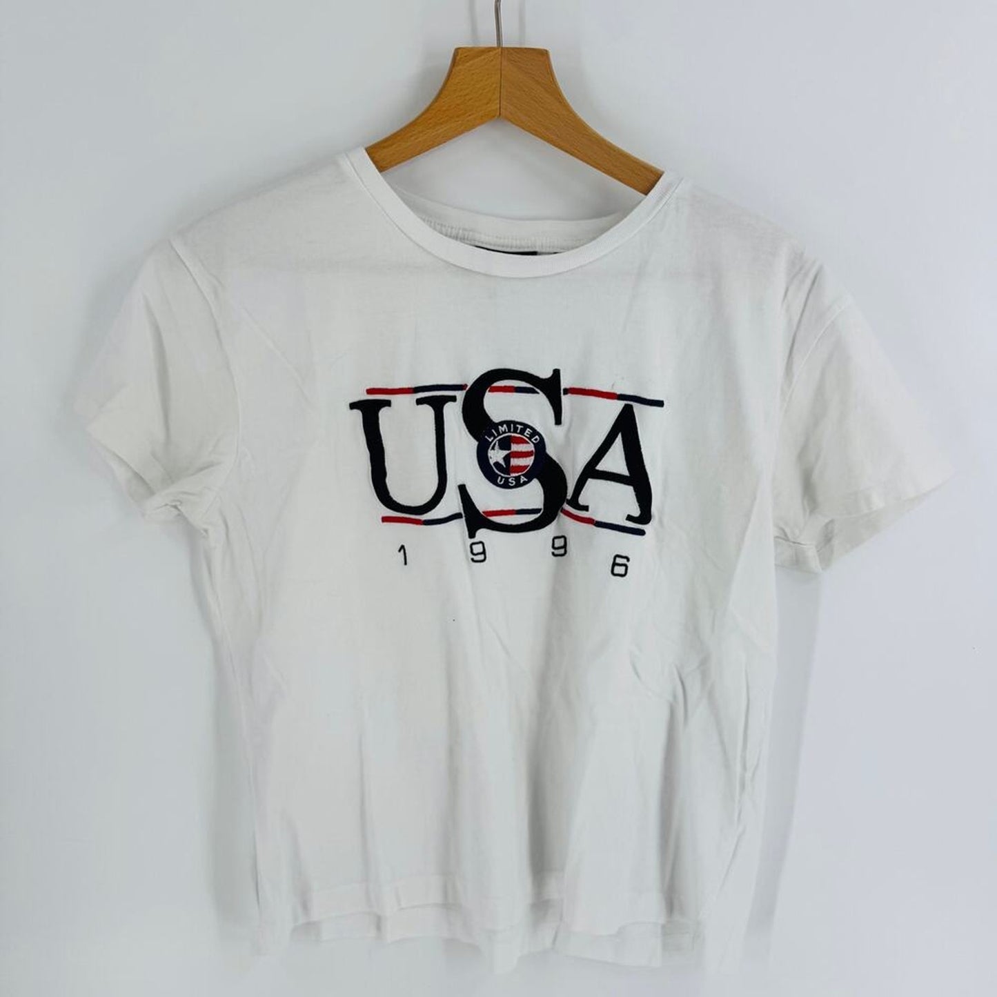 Vintage 90s Limited USA 1996 Graphic Tee White XL Embroidered Cotton T-Shirt‎