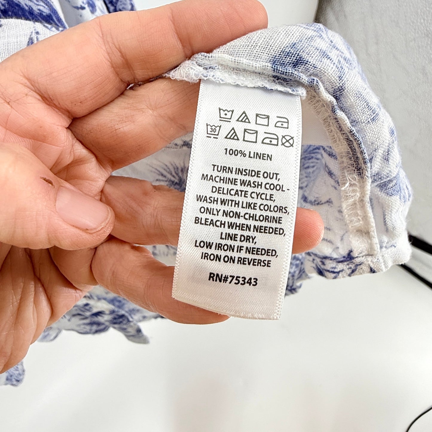 Joie 100% Linen Button Down Shirt Blue White Tropical Print 2X Coastal