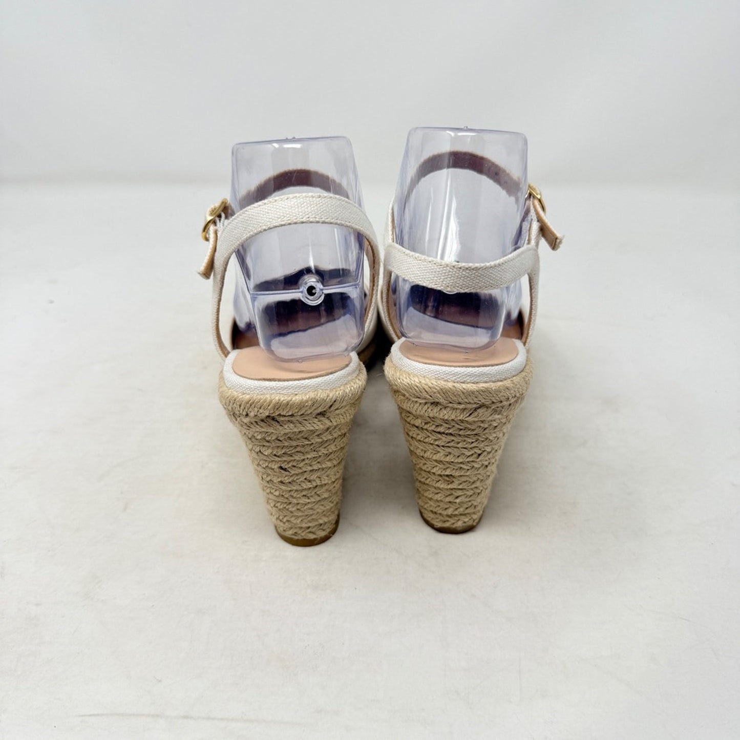 Stuart Weitzman Canvas Espadrille Wedge Ankle Strap Sandals Ivory Heels Size 8