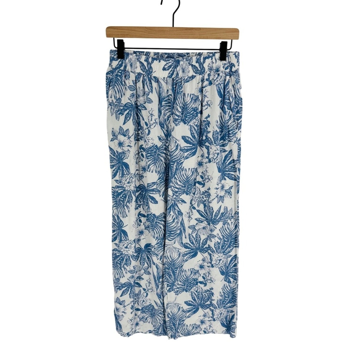 Panama Jack Linen Blend Wide Leg Pull On Tropical Blue Print Pants Beach XL‎