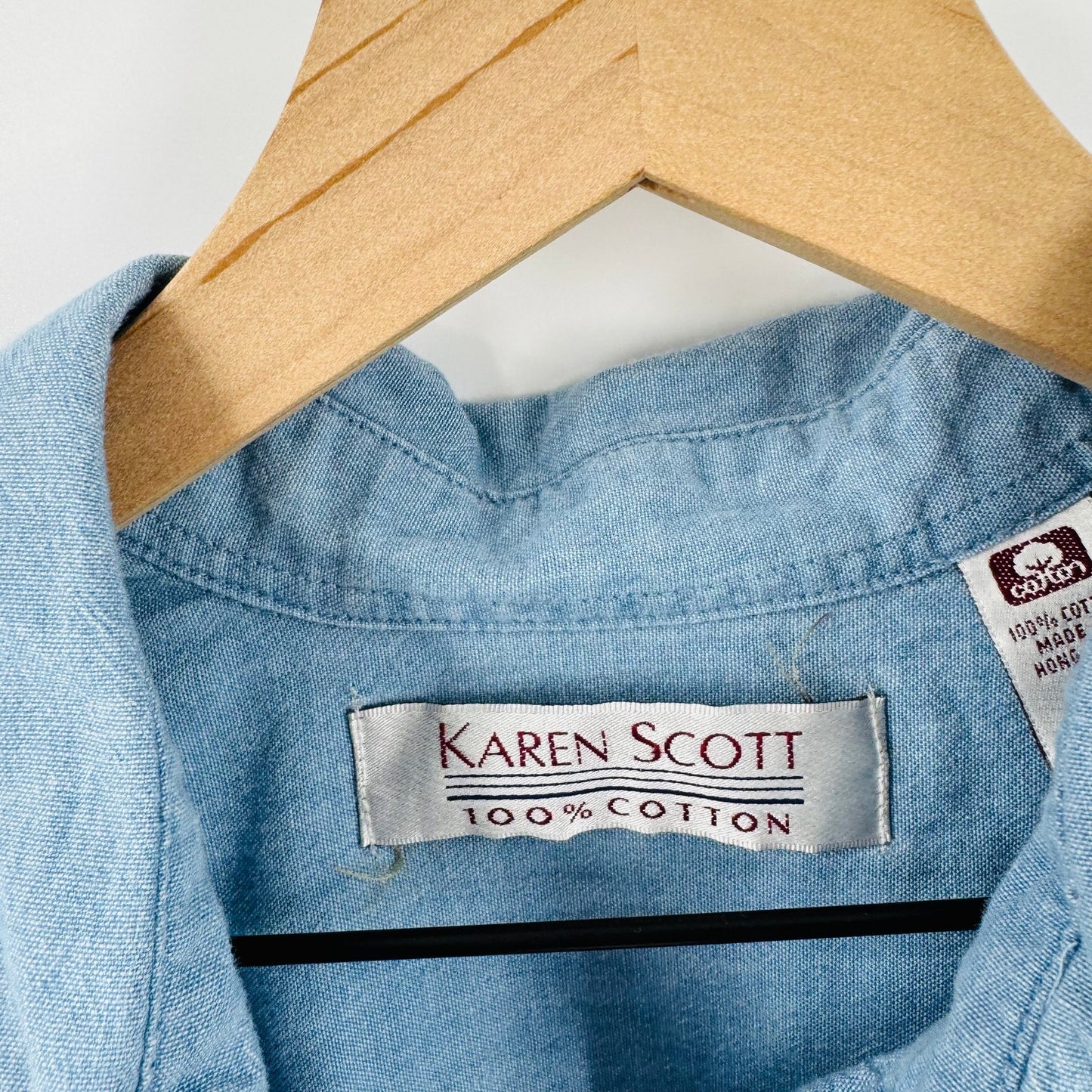 Vintage Karen Scott Chambray Button Down Christmas Ornament Embroidered Shirt L