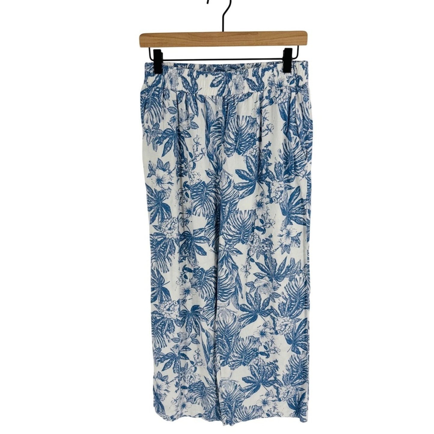 Panama Jack Linen Blend Wide Leg Pull On Tropical Blue Print Pants Beach XL‎