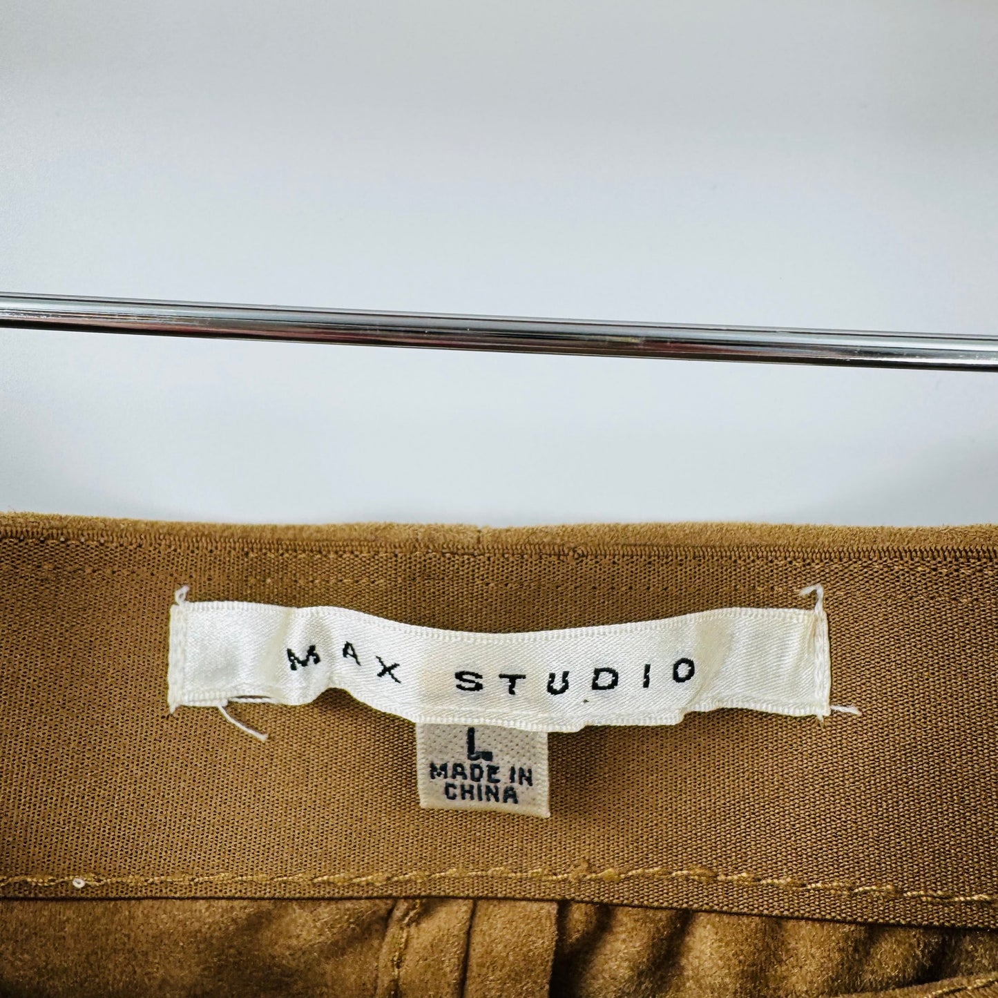 Vintage Y2K Max Studio Faux Suede Tan Skirt Size L Polyester Spandex Blend