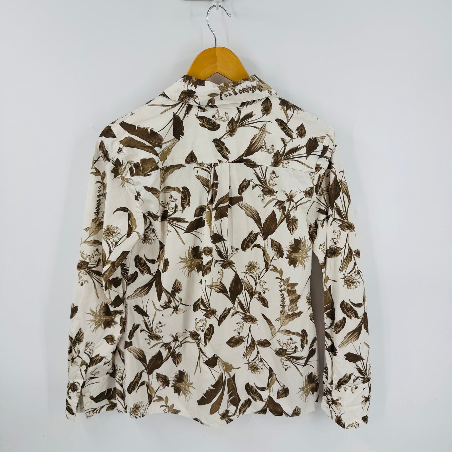 Nordstrom Signature Floral Button Down Shirt Brown Beige Cotton Top Size M