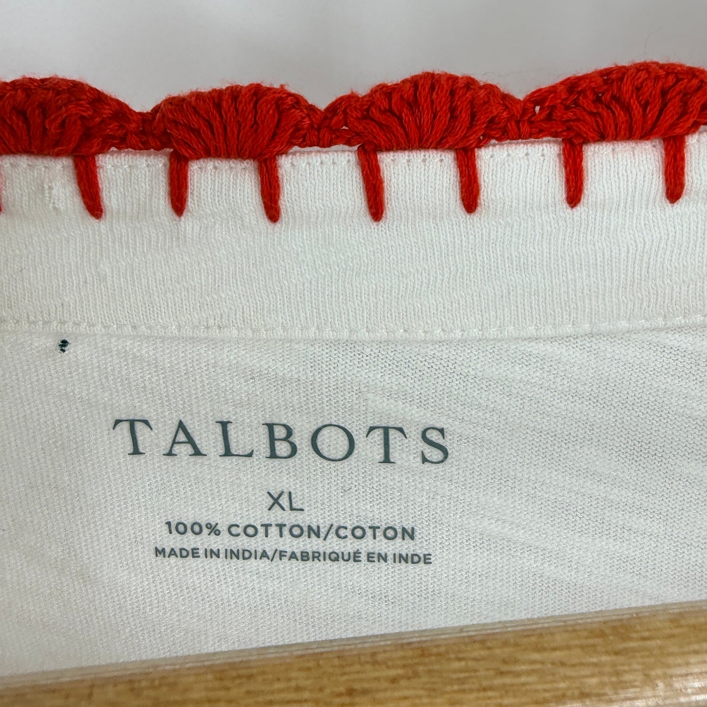 Talbots Embroidered Top Ivory Red XL Coastal Boho Americana