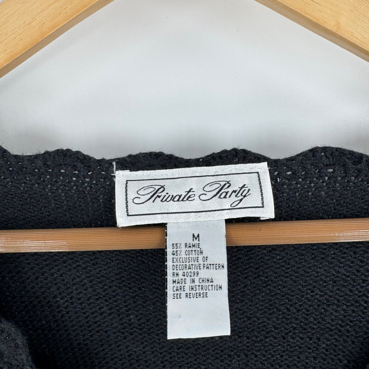 Private Party Vintage Black Embroidered Floral Cardigan Rame Cotton Knit M