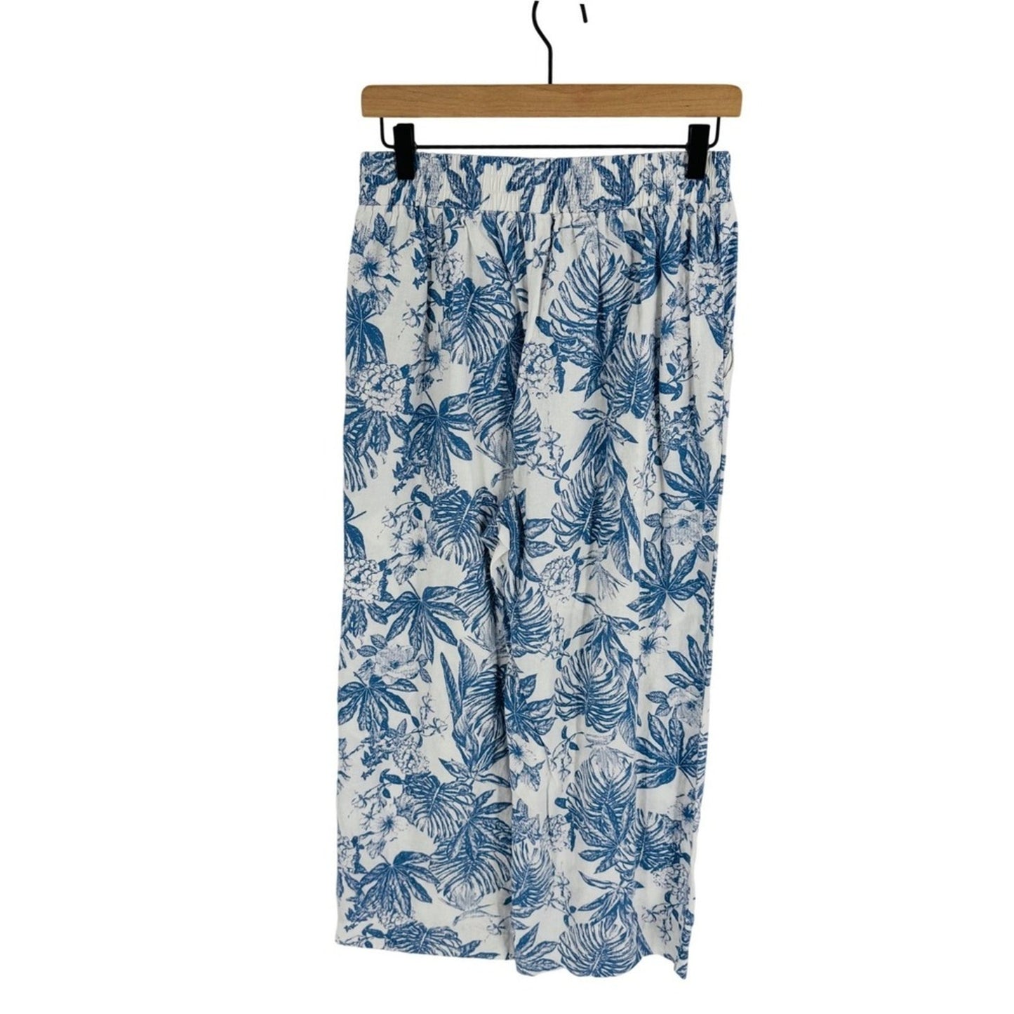 Panama Jack Linen Blend Wide Leg Pull On Tropical Blue Print Pants Beach XL‎