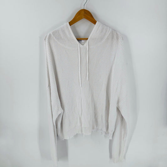 525 America Knit Hoodie Sweater White Lightweight Slouchy Pullover XL