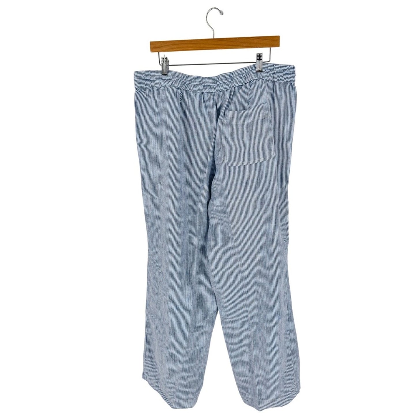 Talbots Linen Pants Blue White Stripe XLP Petite Coastal Summer Beachy Relaxed