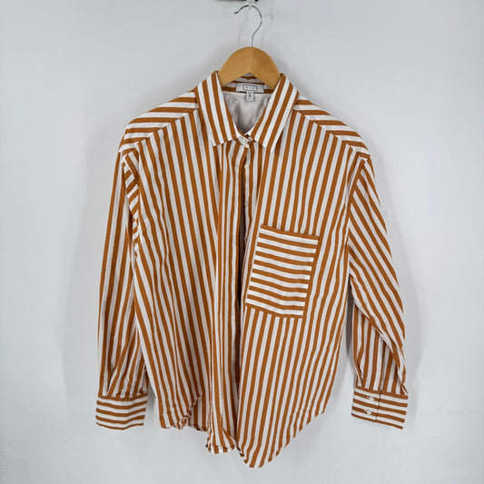 AYR The Deep End Oversized Striped Button Down Shirt Rust White XL Cotton
