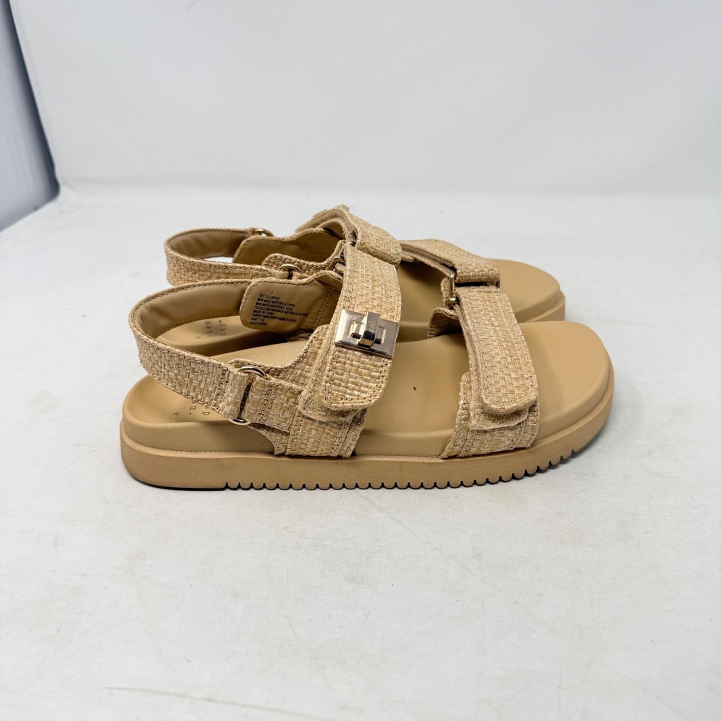 A New Day Raffia Platform Sandals Beige Tan Size 7 Strappy Comfort Lug Sole