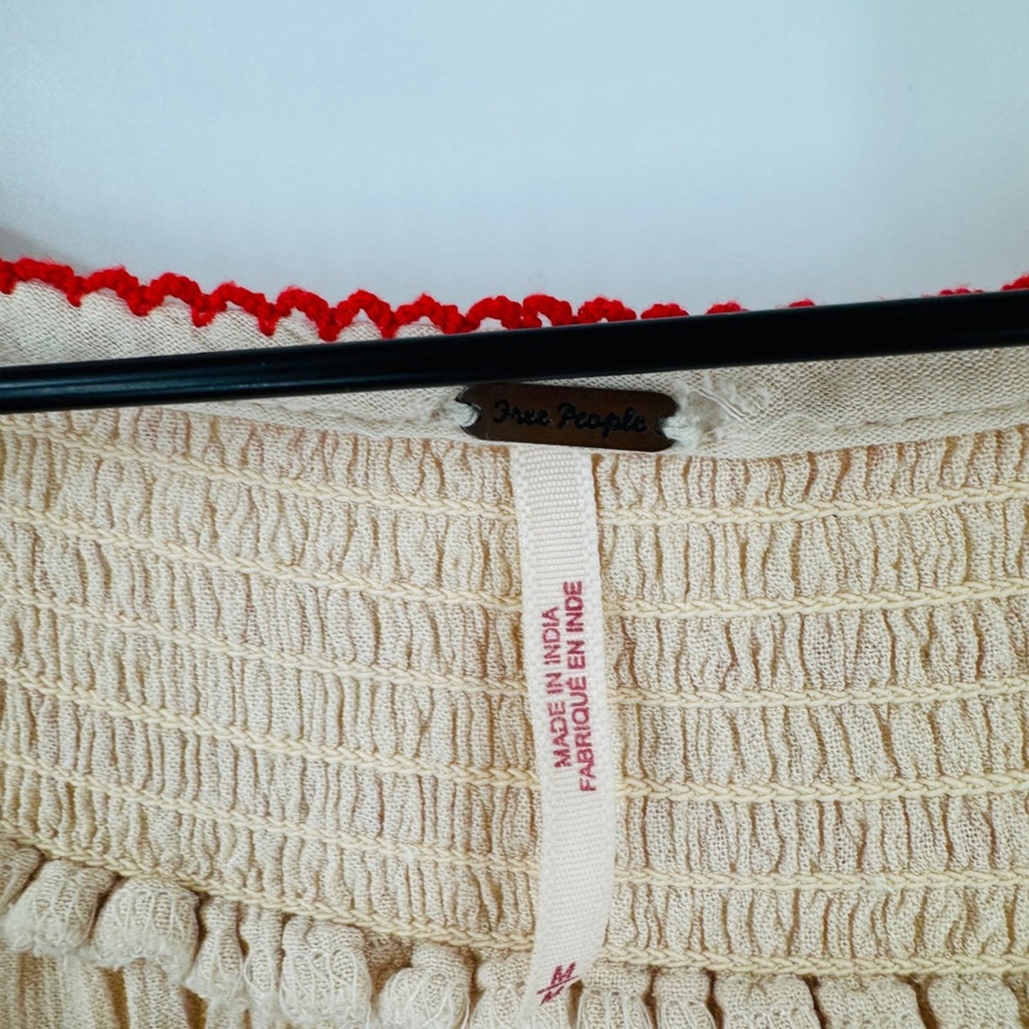 Free‎ People Wind Willow Mini Dress Embroidered Tassel Peasant Cream Red Size M