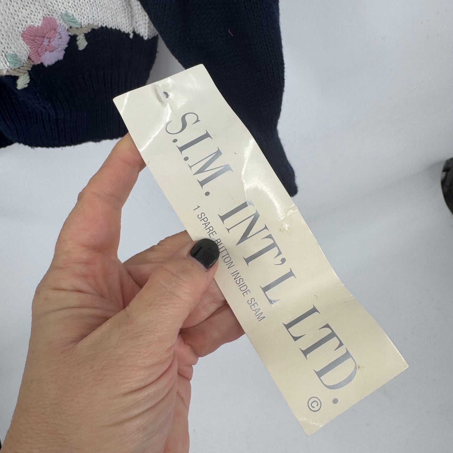 Vintage Floral Embroidered Cardigan Navy & Cream Deadstock Women’s L Cottage