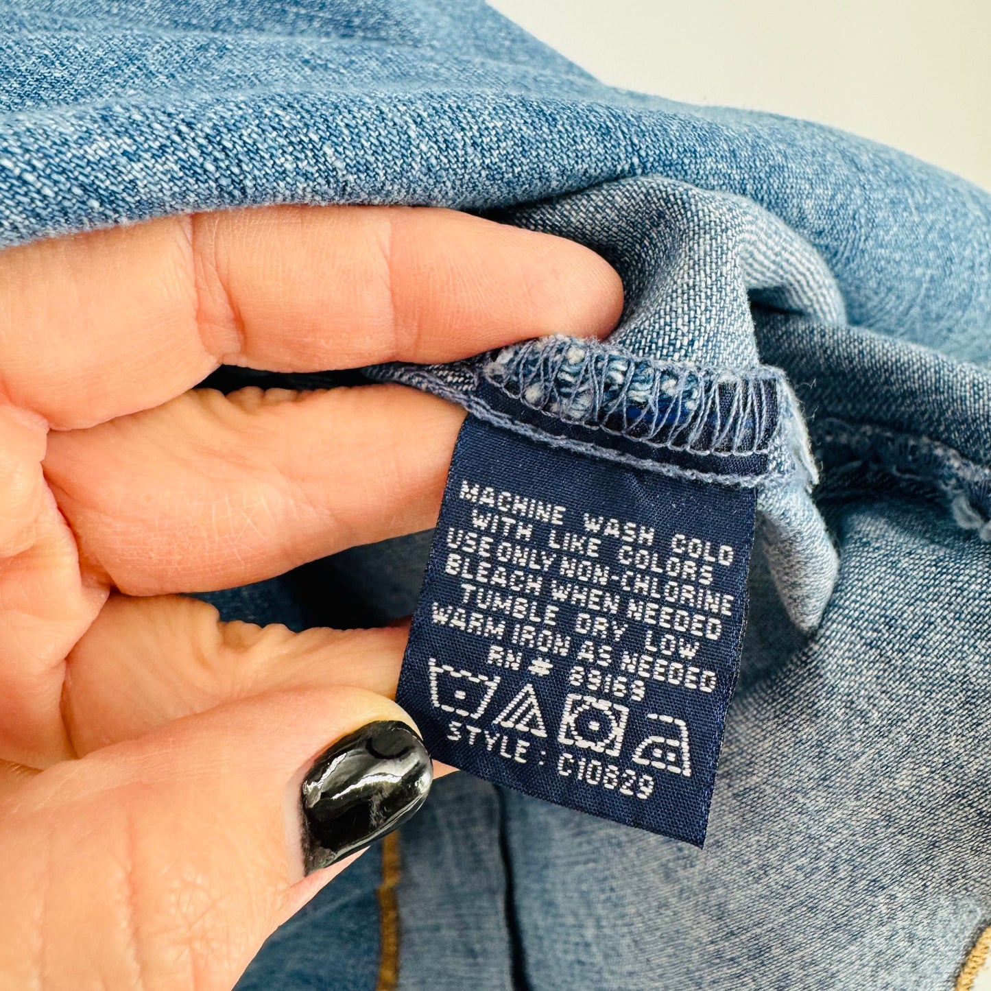 French Kuff Vintage Denim Lace-Up Peasant Top Long Sleeve Boho Size Large