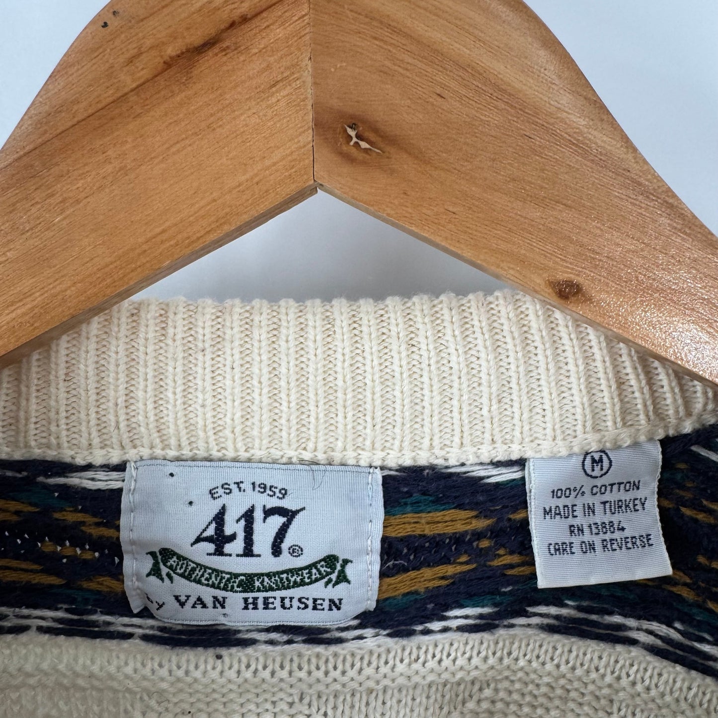 Vintage Van Huesen 417 Textured Knit Patterned Crewneck Pullover Sweater Size M