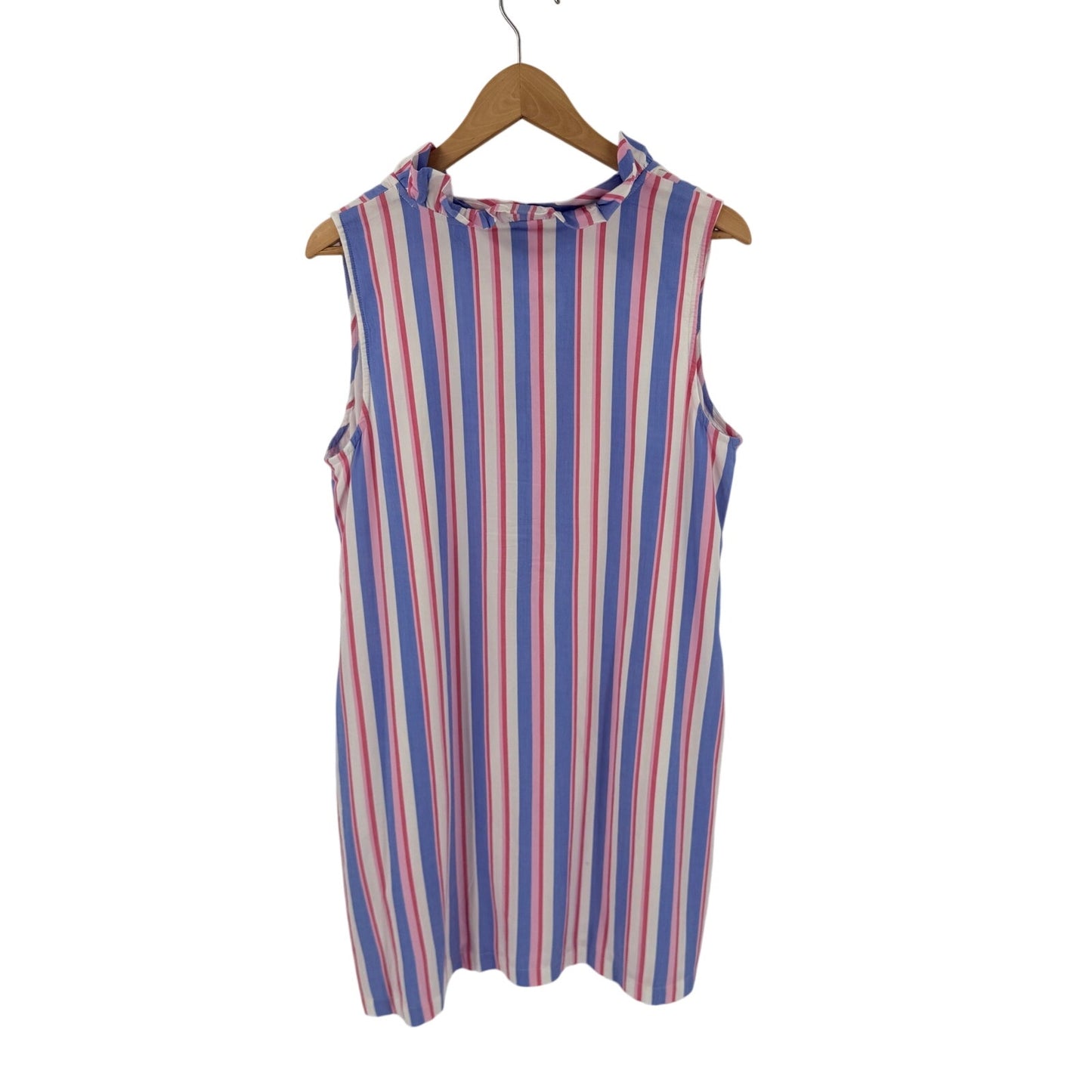 Crown & Ivy Striped Shift Dress Pink Blue White Large Pockets Coastal