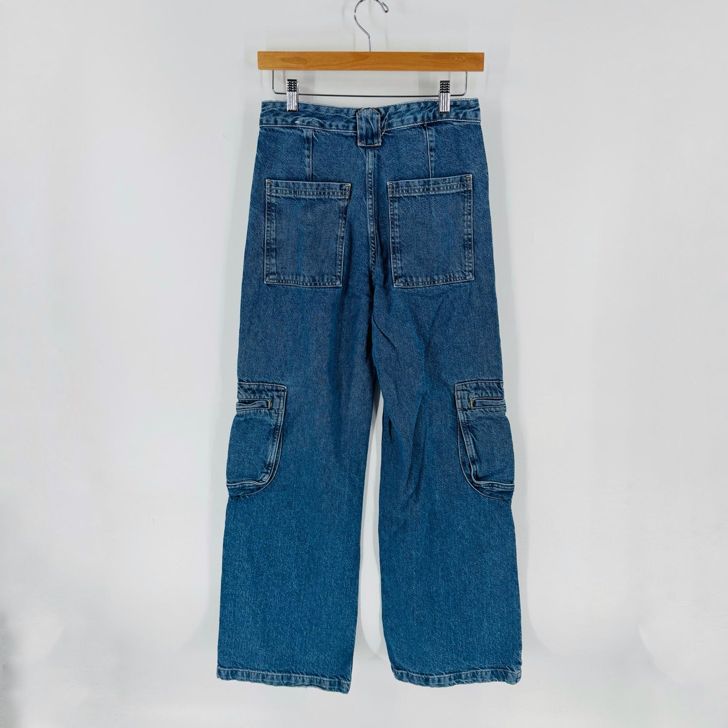 MNG Mango Denim Cargo Jeans Women’s Size 4 Wide Leg Utility Carpenter Style