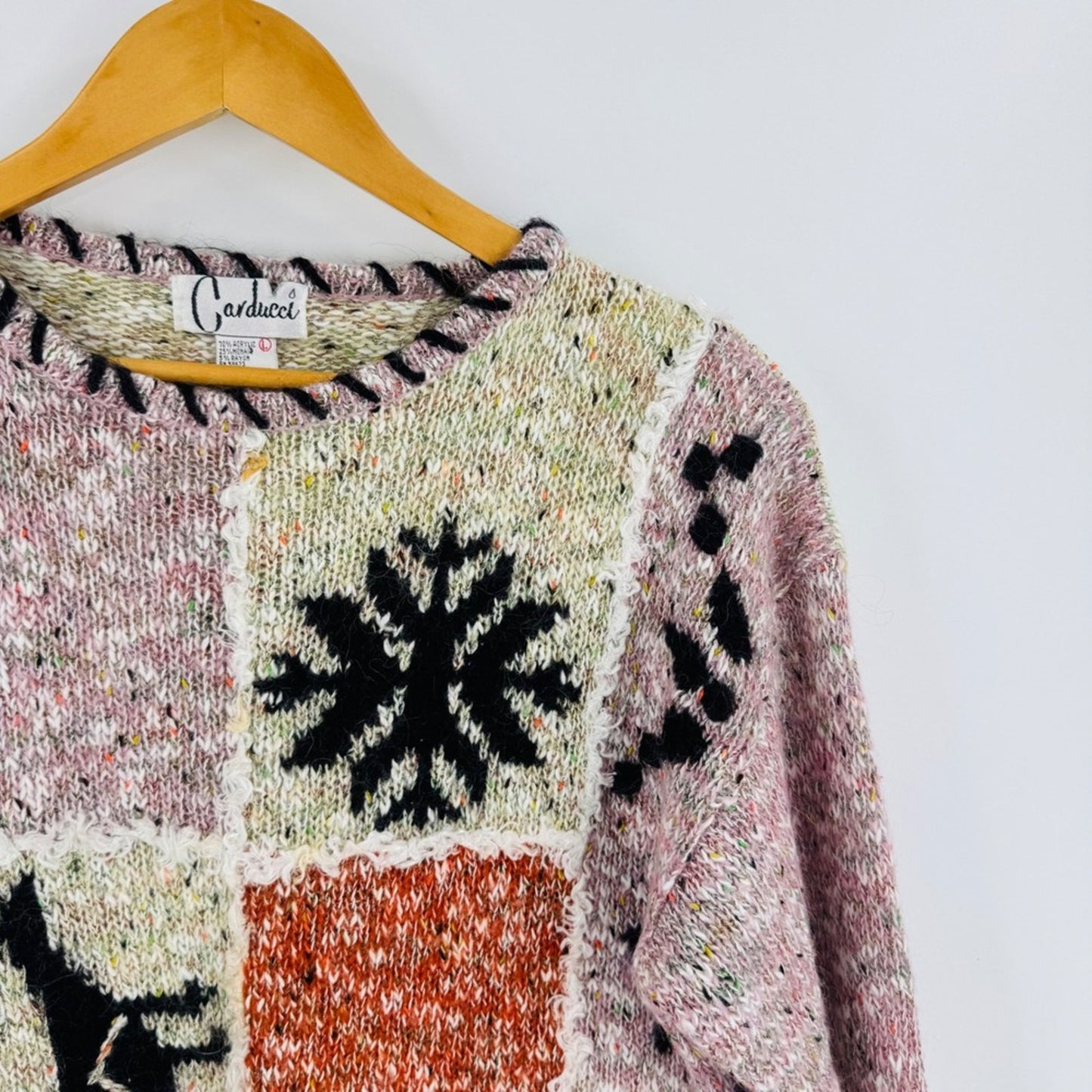 Carducci Patchwork Sweater Women's Size L Multi Color Knit Long Sleeve