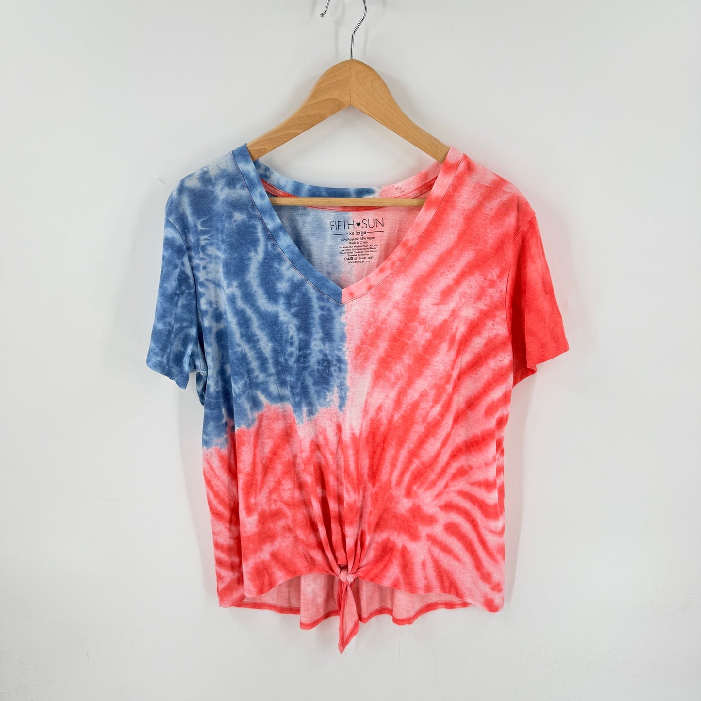 Fifth Sun Tie Front Tee Red White Blue Tie Dye XXL Americana Summer