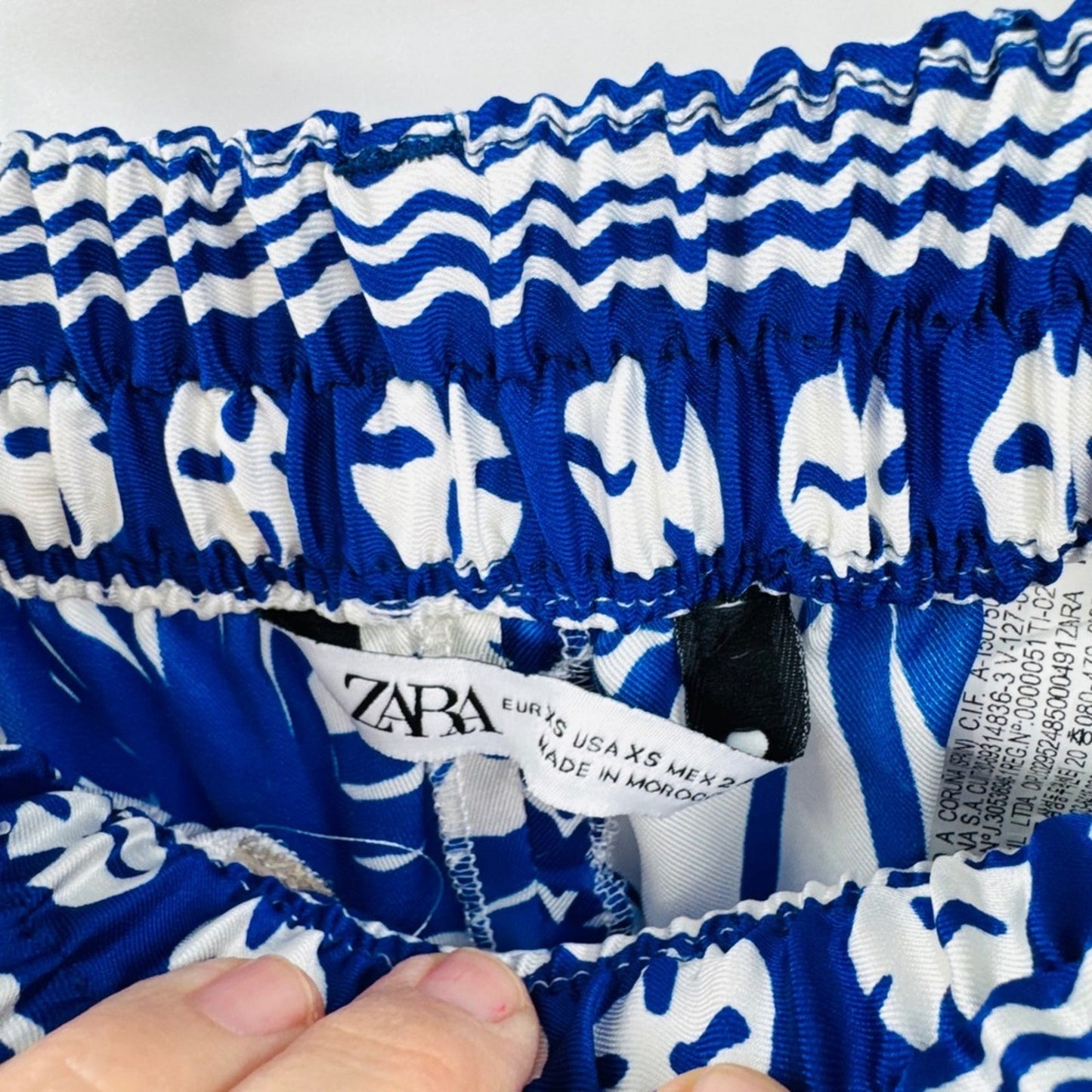 Zara Tropical Palm Print Shorts Blue White XS High Waist Coastal Resorwear NWT
