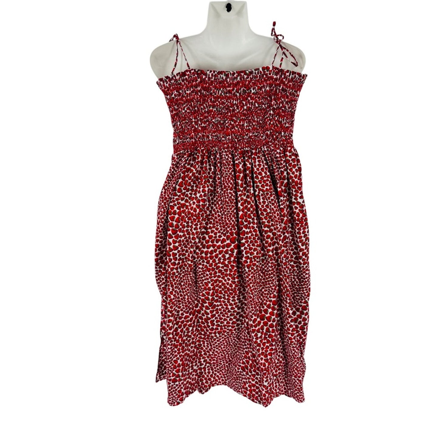 J. Crew Strawberry Print Smocked Midi Dress Size XL Whimsical Summer Fruit Print