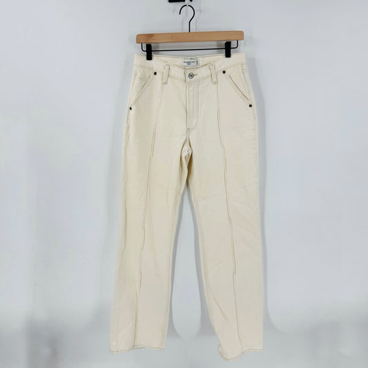 Abercrombie & Fitch Baggy High Rise Jeans Cream White Size 2 Clean Neutral