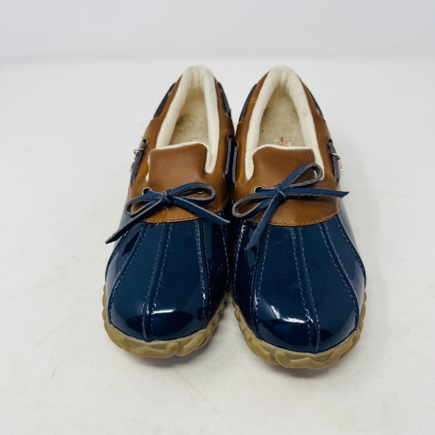 Sporto Womens Patty Duck Boots Navy Blue Brown Sherpa Lined Fisherman Size 6.5‎