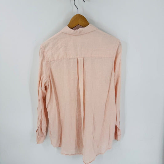 Gap Boyfriend Fit Linen Button Down Shirt Peach Long Sleeve Pocket Size M