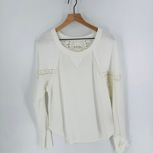 We The Free Ivory Lace Trim Thermal Long Sleeve Top NWT Size L